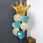 Party Propz Heart Balloons Decorations - Pack of 7 Romantic Balloons Combo with Blue Marble Foil Balloon, Crown Foil | Wedding Gift for Boyfriend, Girlfriend | Anniversary and Wedding Decoration