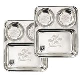 KC Stainless Steel Laser Partition Plate 3 in1 / Bhojan Thali/Dinner Plate Set of 2