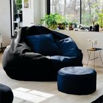 Kushuvi Bean Bag, Bean Bag Chair, Bean Bags, Bean Bag with Cushion and Footrest, Original Leatherette Bean Bag with Beans | 4XL | (Navy Blue & Black, 4XL)