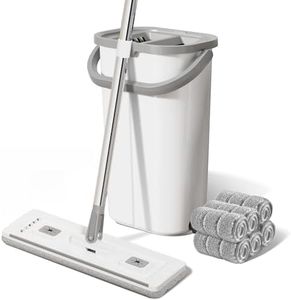 Mop and Bucket with Wringer Set for Home Floor Cleaning 6 Reusable Microfiber Pads Ideal for Hardwood,Wood,Laminate Floors,and Bathroom Mop
