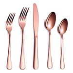 HOMQUEN Rose Gold Flatware Set 20 Piece Service for 4, Copper Plated Stainless Steel Silverware Set Service for 4 (Shiny, Copper)