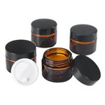 OverNews 4pcs 30ml Glass Amber Jar, Empty Cosmetic Lotion Containers,with Inner Liners,Black Lid, Spatula