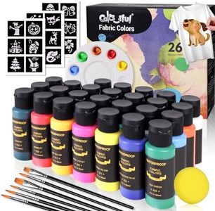 Colorful Permanent Fabric Paint, 26 Colors Soft Fabric Paint in Bottles (60ml/2oz) with Brushes, Palette, Stencils, Non-Toxic Textile Paint for Creative DIY Clothes, T-Shirts, Shoes Art and Crafts