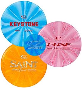 Latitude 64 Retro Burst 3-Disc Golf Set | Beginner Disc Golf Accessories | Includes Saint Fairway Driver, Fuse Midrange & Keystone Putter | Bonus Mini Marker | Great for New Players & Amateurs