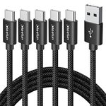 CLEEFUN USB C Cable 6ft, 5Pack USB A to USB Type C Charging Cable Fast Charge Braided Charger Cord for iPhone 16 15 Pro Max, Samsung Galaxy S24 S23 S22 S21 S20 FE Ultra S10, Pixel