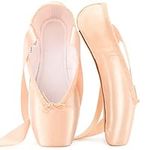 tanzdunsje Ballet Pointe Shoes Pink Professional Dance Shoes with Sewn Ribbon and Silicone Toe Pads for Girls Women