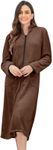 Ekouaer Women Zipper Robes Long Sleeve Zip Up House Coat Full Length Warm Fleece Bathrobe Sleepwear with Pockets, Brown, Small