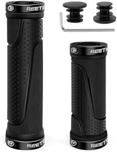 Manopole MTB Gomma Antiscivolo Impugnatura Bici, Ergonomici Maniglie Manubrio Bici Doppio Serratura in Alluminio Impugnature Manubrio Bicicletta per 22 mm Bicicletta Pieghevole (Nero (130mm+90mm))