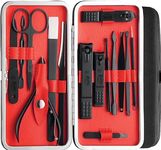 Beauté Secrets 15 Pcs Nail Clippers Set, Professional Pedicure Kit Stainless Steel Nail Scissors Travel & Grooming Kit Manicure Set Includes Cuticle Remover Tools With Portable Travel Case (Red)