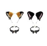 EUPSIIU 4 Pieces Cat Costumes Unisex Fox Wolf Furry Animal Ears & Bell Choker Necklace Anime Fancy Dress Up Accessory, Animal Cosplay Costume for Kids Children Adult Halloween Party Stage Show (Cat)