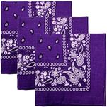 3 PK Cowboy Bandanas 100% Cotton 22 x 22 inch - Purple