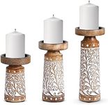 Candle Holders for Pillar Candles - Large Candle Holders Tall Candle Holders for Pillar Candles - Wooden Candle Holders Pillar Compatible With Battery-Operated Candles - Pillar Candle Holders Set of 3