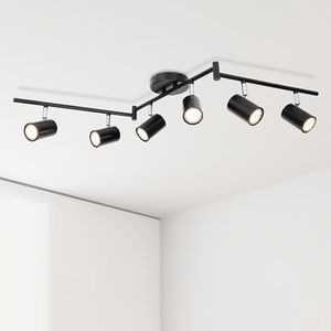 Ketom 6-Light Track Lighting Fixtures, Black 6 Way Track Lighting Kit with Flexibly Rotatable Light Heads, GU10 LED Ceiling Spotlight for Picture Wall, Kitchen, Living Room, Office