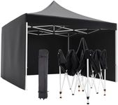 GarveeLife Commercial Canopy Tent 10*10ft,Instant Gazebo Tent, Outdoor Portable Shelter With 3 Sidewalls, Windows, Wheeled Bag,Stakes and Ropes,Pop Up Canopy Tent for Outdoor/Parties and Events-black