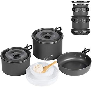Ahsado Juego de vajilla para camping, ollas de cocina para exteriores, ligera de aluminio y acero inoxidable, ollas plegables para camping para 3-4 personas