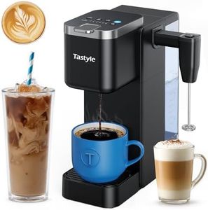 Tastyle Single Serve Coffee Maker with Detachable Milk Frother, Iced and Hot Coffee Machine for K Cup & Grounds, 40oz Removable Water Reservoir, 6 Brew Sizes, Fits 7.3" Travel Mug, Black