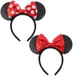 UNSPAZ Shiny Sequin Mouse Ear Headbands, 2 PCS Classic Bow Headbands for Adult Women and Girls (Red Sequin & Red Dot)