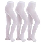 MANZI 3 Pairs Footed Girls Tights for Ballet Dance School Age 6-8 White Large