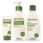 Aveeno Daily Moisturising Steps Skin Care Regime Set Body Wash Body Lotion And Hand Cream Nourishes Sensitive And Dry Skin, 3 Count