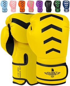 Exxact Sports Knockout Youth Boxing Gloves for Kids (3-15 Years) with Padded Protection and Wrist Support, Durable Engineered Leather Kids Boxing Gloves for Sparring (Gold/Black, 8 OZ)