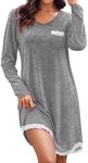 Ekouaer Women Sleepwear Women's Casual V Neck Nightshirt Long Sleeve Short Nightgown