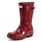 Hunter Original Short Rubber Rain Boot, Natural Rubber, Sherpa Lining, Non Slip Tread - 8M - Gloss Military Red