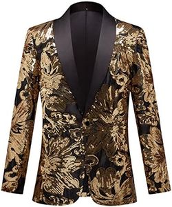 CARFFIV Men's Fashion Colorful Pattern Sequin Suit Jacket,Gold,XXL