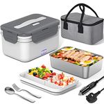 Herrfilk 100W Electric Lunch Box Adults, 1.8L Thermal Lunch Box with Compartments for Fruits, Heated Lunchbox with 230V Home/Office & 12V 24V Car/Truck Cables, Insulated Lunch Bag, Spoon and Fork