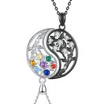 ECHOOY Yin Yang Necklace,Tree of Life Necklace Sterling Silver Yin Yang Tree of Life Pendant Necklace Protective Charm BFF Necklace Jewellery Gifts for Men Women Father's Day