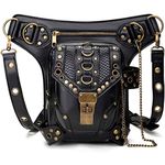 Steampunk Waist Bag Fanny Pack Fashion Gothic Leather Shoulder Crossbody Messenger Bags Thigh Leg Hip Holster Purse Travel Pouch Hiking Sport Chain Bags for Women Men, black, Small, Steampunk & Gothic