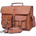 Genuine 18-inch Leather Messenger Bag for Men & Women - Large Capacity Vintage Satchel Bag with Multiple Compartments - Premium Quality Leather Briefcase Laptop Bag for Office, School, Work (Brown)