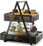 EKNITEY Tiered Snack Organizer Countertop - Metal Kitchen Counter Organizer Small Coffee Station Organize for Home, Picnic, Office (Black)