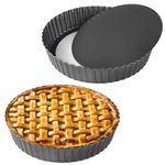 CACAZI Pie Dish 2 Packs Deep Pie Tins 11’’, Non-Stick Tart Pans with Removable Bottom, Carbon Steel Fluted Round Tart Quiche Pie Pans Baking Dish Accessories