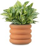 Navaris Ripple Plant Pot - Terracotta Plant Pot - Outdoor Plant Pot with Terracotta Ribbed Design - Modern Design Plant Pot with Removable Base Drainage System