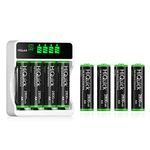 HiQuick 8 x 2800mAh AA NI-MH Rechargeable Batteries with 4-slot AA AAA LCD Battery Charger, Fast Charging Function, Type C and Micro USB Input, Battery and Charger Set