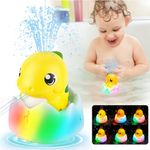 Dinosaur Bath Toys for Baby, Light Up Bath Toys for Toddlers, Sprinkler Bathtub Toys Spray Fountain Water Pool Toys, Baby Infant，Yellow Kids Birthday Shower Gifts