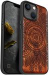 Carveit Magnetic Wood Case for iPhone 14 Case [Natural Wood & Black Soft TPU] Shockproof Protective Cover Unique Wooden Case Compatible with magsafe (Gorgeous Flower Pattern -Rosewood)