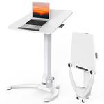 JOY worker Foldable Mobile Standing Desk, Height Adjustable Sit Stand Desk, 90° Tiltable Rolling Laptop Desk, Portable Desk with Wheels Non-Slip Mat for Home Office, Holds Up to 22lbs, White