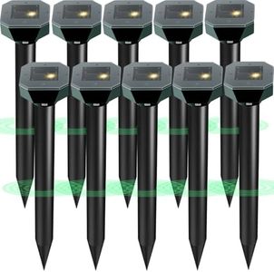 Snake & Mole & Rabbit & Skunk Repellent Solar Powered, Upgraded Ultrasonic Deterrent, IP65 Waterproof, Gopher Groundhog Chipmunk Raccoon and Vole Repellent & Deterrent for Lawn & Garden, 10 Pack