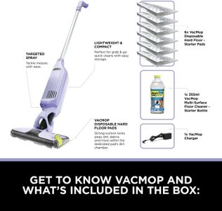 Shark VacMop 2-in-1 Cordless Hard Floor Vacuum Spray Mop – 6 Pads, 355ml Cleaner, Lavender