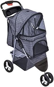 PaWz 3 Wheels Pet Stroller Dog Cat Cage Puppy Pushchair Travel Walk Carrier Pram Black, Dog Stroller with Detachable Basket, 2 Cup Holder, Folding Travel Stroller for Cats Dogs 25kg Load