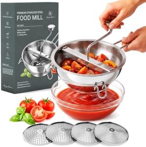 Premium 4-Disc Stainless Steel Food Mill – Ergonomic Rotary Hand Crank for Tomato Sauce, Canning, Applesauce, Baby Food, Mashed Potatoes, Puree & Jams