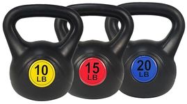 Sporzon! Wide Grip Kettlebell Exercise Fitness Weight Set, Includes 10 lbs, 15 lbs, 20 lbs, Multicolor, SPZ-KBSET