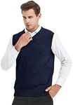 TOPTIE Mens Business Solid Color Plain Sweater Vest, Cotton Fit Casual Pullover-Navy-M