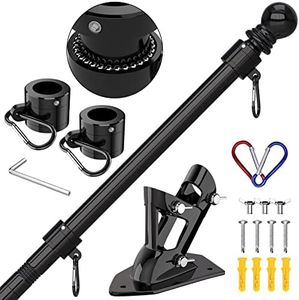 ZMTECH Flag Pole - Upgraded Bracket, 6 FT Stainless Steel Flag Poles for Outside House, Residential or Commerical, Tangle Free Flag Pole Kit for American Flag (Without Flag, Black)