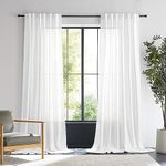 White Curtains 120 Inch Long Semi Sheer Linen Drapes for Living Room 2 Panels Boho Soft Light Filtering Back Tab Pleated Rideau Blanc Rideaux Salon for Home Ding Room Extra Long Modern Window 10 Ft