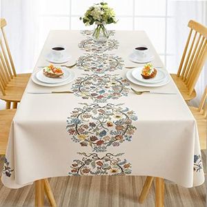 AIRCOWRIE Waterproof Vinyl Tablecloths, Heavy Duty Oil Proof Spill Proof Plastic Table Cloth, Wipe Clean PVC Table Cover for Spring Indoor and Outdoor Use (Embroidery Flower, 54”×78”, Rectangle)