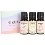 Nikura Fresh Essential Oil Collection - 3 x 10ml | Essential Oils for Diffusers for Home, Cleaning, Candle Making, Soap Making, Aromatherapy | Grapefruit, Lemon & Sweet Orange Gift Set | Pure Natural