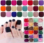 LoveOurHome 576pc Matte Press on Toenails Short Square Fake Toe Nails Full Cover Acrylic Solid Colored False Toe Nail Tips Pedicure Decor 24 Colors with Case for Women Teen Girls