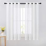 NICETOWN White Sheer Linen Kitchen Curtains 2 Panels 63 Inches Long - Light Filtering Privacy Translucent Voile, Grommet Sheer Window Drapes for Bedroom/Living Room (52 Inch Wide, White, Set of 2)